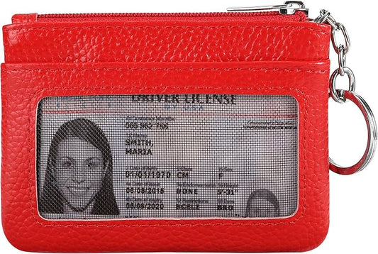Women Genuine Leather Keychain Zipper Change Wallet Small Mini Pocket Size Coin Purse