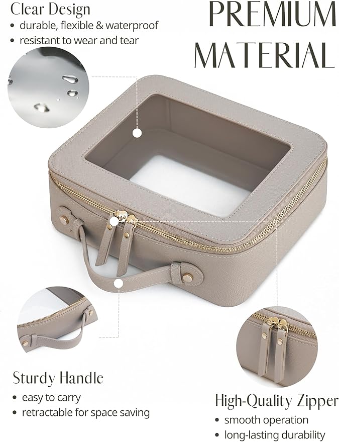 Popvibe Clear Makeup Bag Travel Cosmetic Case Transparent Toiletry Bag with Zipper, Portable Make Up Organizer Traveling Compact Car Bag for Essentials, Stone, Medium and Large