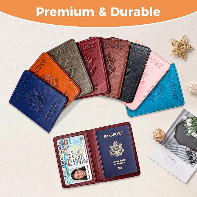 Passport Holder for Travel Essentials RFID Blocking Wallet Card Case PU Leather Passport Cover Women and Men (Coffee)