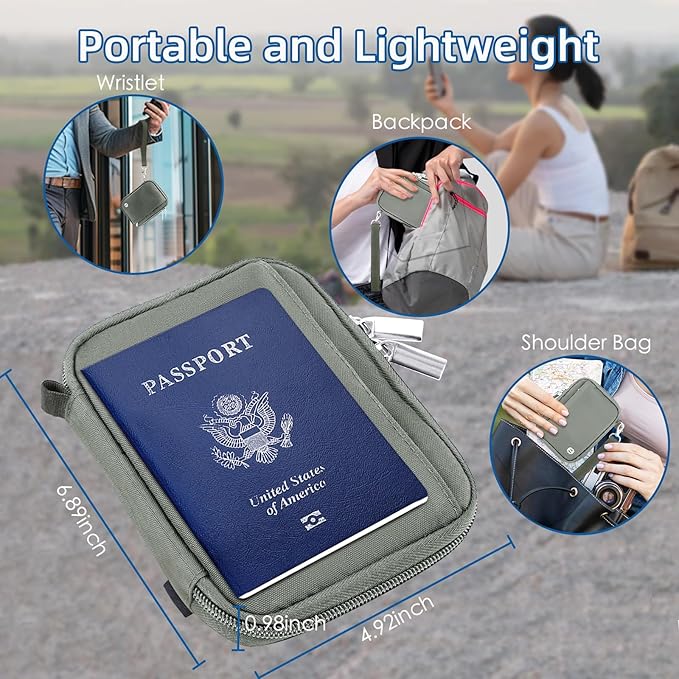 WALNEW Passport Holder for Travel - RFID Blocking Travel Wallet Essentials Organizer with Card Slots & Zipper Pocket (Women/Men)