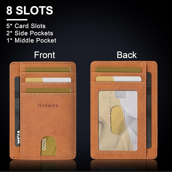 Hoewina Slim Wallet for Men, Credit Card Holder Wallet, Minimalist Design - RFID Blocking Front Pocket Leather Thin Wallet for Men and Women(Mist Coffee)