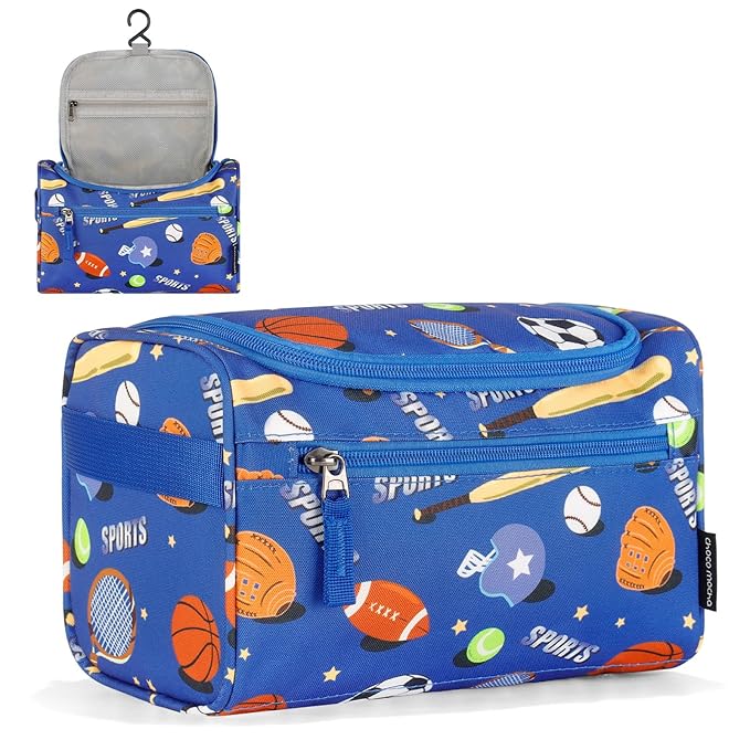 Choco Mocha Kids Toiletry Bag for Boys, Travel Hanging Waterproof Cute Toiletry Bag for Kids Christmas Gifts, Ball Blue
