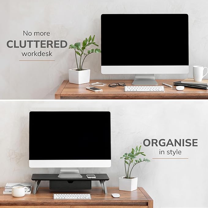 Anji Mountain Monitor Stand - Desktop Organizer & Laptop Riser, Ergonomic Monitor Riser, Space-Saving Monitor Stand for Desk, Durable Construction, Easy Assembly, Ideal for Home & Office,Black