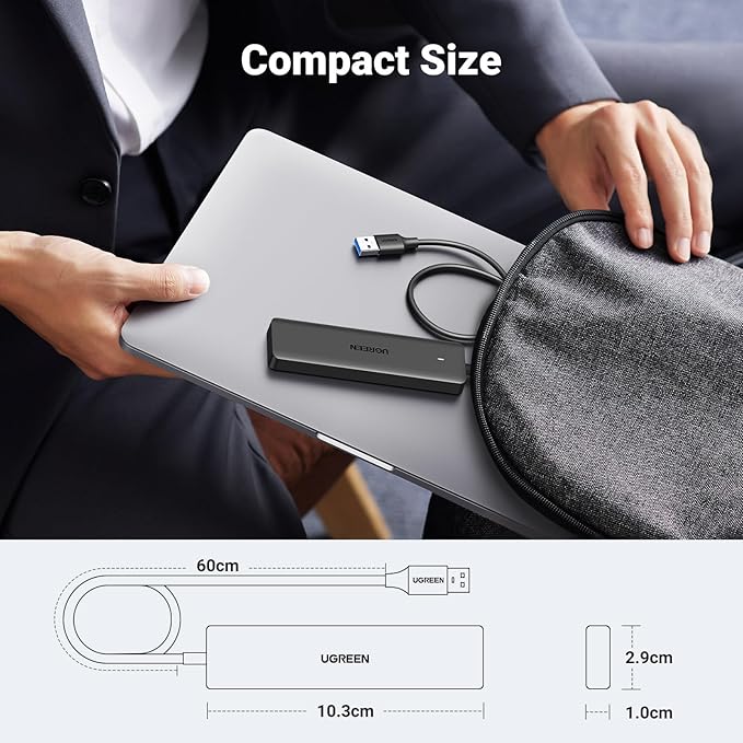 UGREEN USB 3.0 Hub, 4 Ports USB A Splitter Ultra-Slim USB Expander for Mouse, Keyboard, Flash Drive, U Disk, Printer Compatible with Laptop, Desktop PC, Xbox, PS5, and More, 2ft