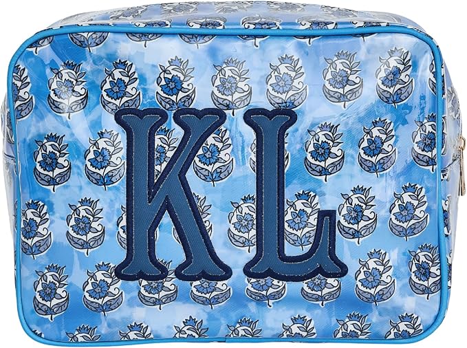 Personalized Clear Coated Pouch - Medium or Large Toiletry Bag with Embroidered or Applique Monogram, Custom Makeup or Travel Organizer, Easy-Clean Cosmetic Bag, Travel Gift for Women (Willow, XL)