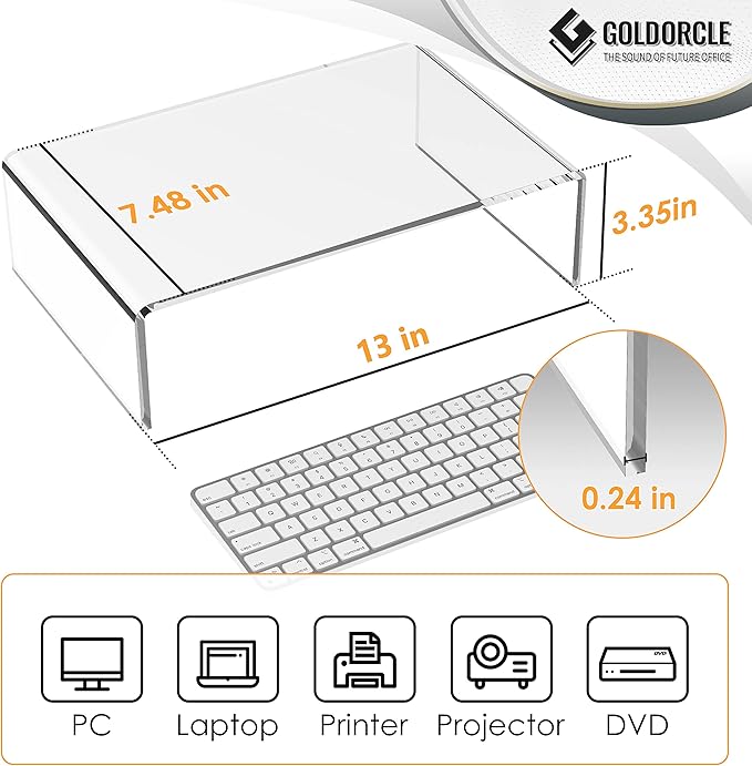 2 Pack Acrylic Monitor Stand Riser Clear Computer Monitor Stand for Laptop PC Printer Computer Riser Acrylic Tray
