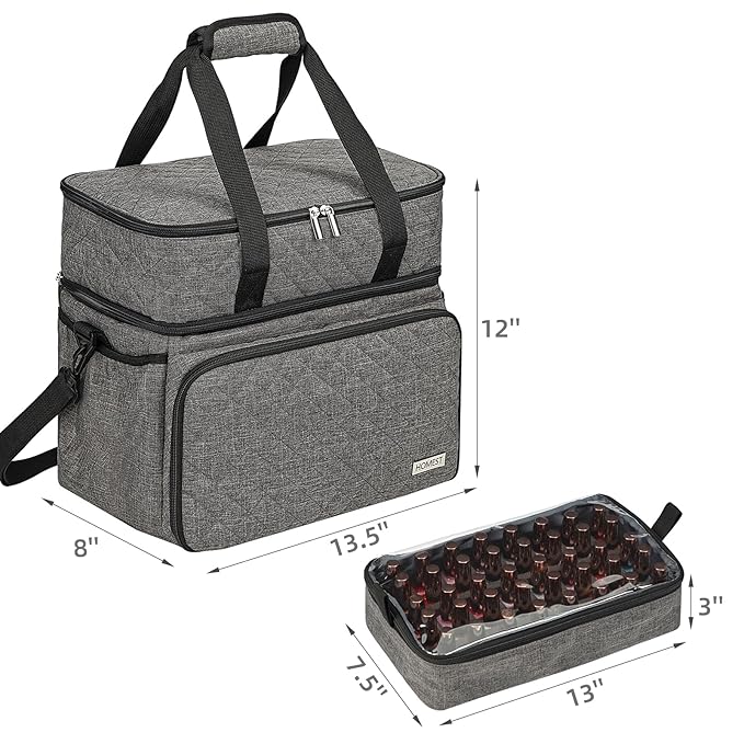 HOMEST Double Layer Nail Polish Organizer Holds 80 Bottles (15ml/0.5 fl. oz) and a Lamp, Case with 2 Removable Pouches for Manicure Tools Storage, Grey(Bag Only)