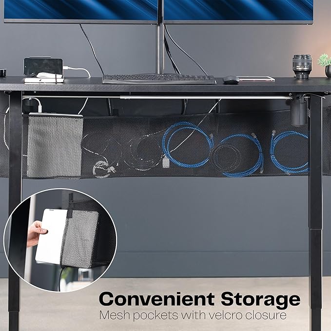 VIVO 60 Inch Clamp-on Privacy and Cable Management Organizer Sleeve, Wire Hider Kit Panel System, Desk Skirt, Black, DESK-SKIRT-60P