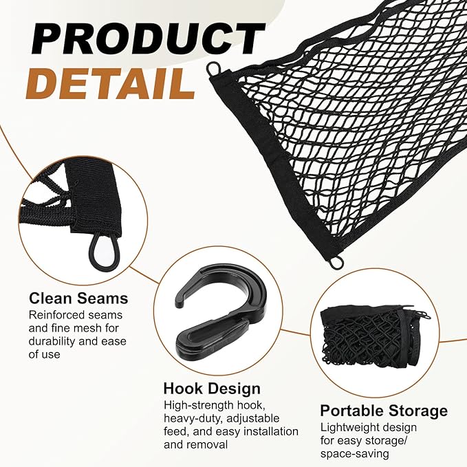 PATIKIL Truck Cargo Net, 24 x 16 Inch Polyester Adjustable Trunk Bed Net Stretchable Mesh Storage Organizer with 8 Hooks Universal for Pickup Trucks SUV Cars, Black