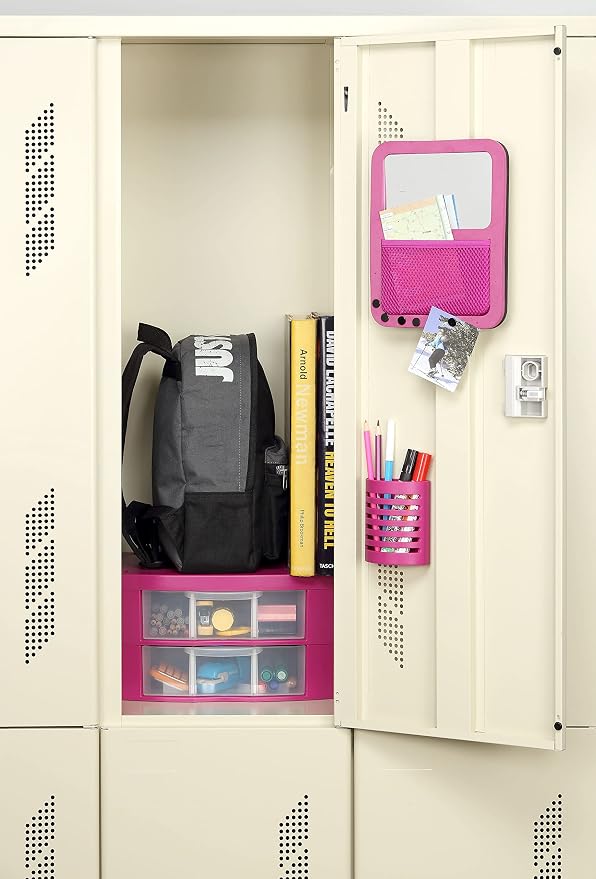 Locker Drawer. Includes 2 Removable Drawer Dividers. Heavy Duty. Fits 12" Wide Locker (Magenta Double)