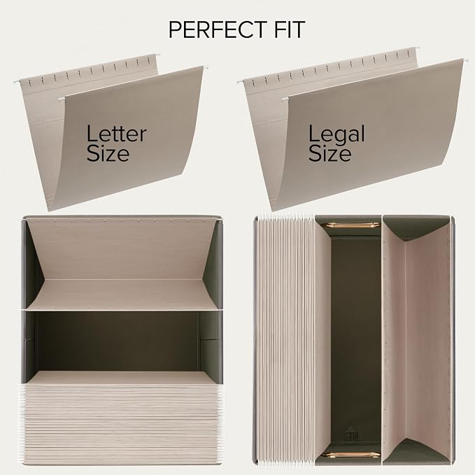Decorative File Organizer Box Set of 2 - Collapsible Linen Filing Cabinets with Handles Are Perfect to Store All Your Documents & Hanging File Folders - Portable Easy Slide Office Crates with Lid