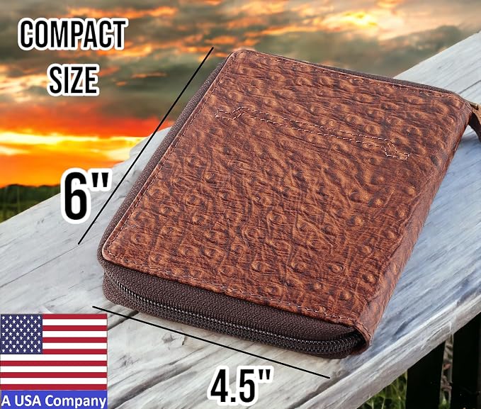 Passport Wallet - Travel Document Holder w/RFID Blocking – Full Grain Leather – Bifold compact zip around Wallet with Credit Card Slots for Women and Men,ostrich print,500-70