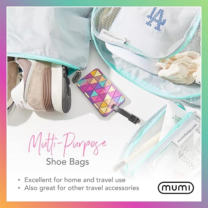 MUMI Travel Shoe Bags Set of 2 – Waterproof Shoe Bag for Travel, Gym, Storage, Packing – Lightweight Shoe Travel Bags for Suitcase, Closet, Backpack – Travel Shoe Organizer for Men and Women (Aqua)