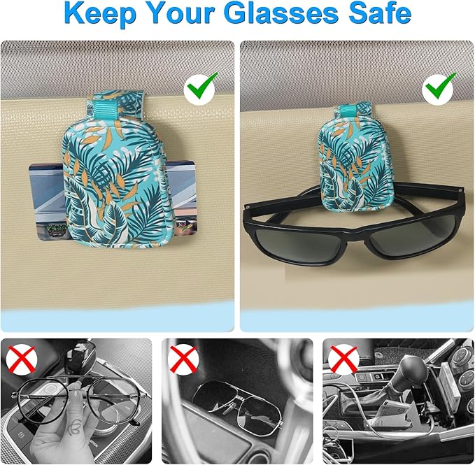 LTOHOE 1 Pack Sunglass Holder for Car, Magnetic Leather Sunglasses Holder and Ticket Card Clip, Universal for Different Size Glasses, Car Visor Accessories(Colorful Painting)
