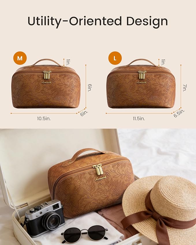 LOVEVOOK Travel Makeup Bag for Women, 2Pcs Large Capacity Cosmetic Organizer Bag, Waterproof PU Leather, Flat Open Portable Small Toiletry Pouch for Skincare, Brushes & Travel Essentials