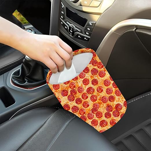 Car Garbage Bag Pizza Pepperoni Mini Car Trash Bin Portable Collapsible Waterproof Rubbish Bag for Car Accessories Back Front Seat Cup Holder