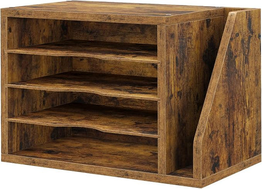 Creso hom Mail Sorter, File Organizer Desktop, Wood Desk Organizer with 3 Adjustable Shelves, Mail Holder for Office, Home, Letter Sorter File Holders for Envelopes, Supplies Magazines, Rustic Brown