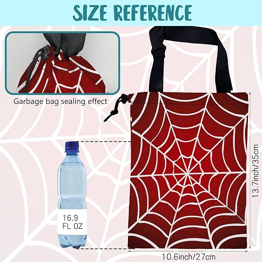 Car Garbage Bag Red and White Spider Web Drawstring Car Trash Bag Hanging for Back Seat with Adjustable Buckle Canvas Vehicle Trash Can Easy-to-Install