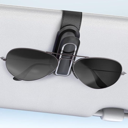 Veharvim Sunglass Holder for Car (2 Pack, One-Handed Operation, Gentle & Secure Hold, Silicone Padded, Universal Fits Sunglass and Car Visor) - Sunglasses Clip for Car Visor (Black & Silver, 1 Pack)