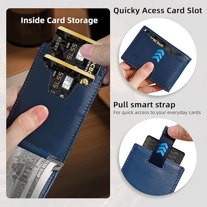 Slim Minimalist Wallet for Men- Money Clip Wallet | Bifold Men Wallets | RFID Blocking Wallet | Genuine Leather Wallets for Men | 12 Card Holder Mens Wallet | Mens Front Pocket wallet