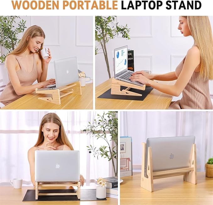 Wood Laptop Stand,Universal Computer Stands for Desk,Vertical Laptop Holder for MacBook Pro, Wooden Laptop Riser for MacBook Air, Dell, HP, Lenovo Compatible with 13.3 to 17.3 Inches All Laptops