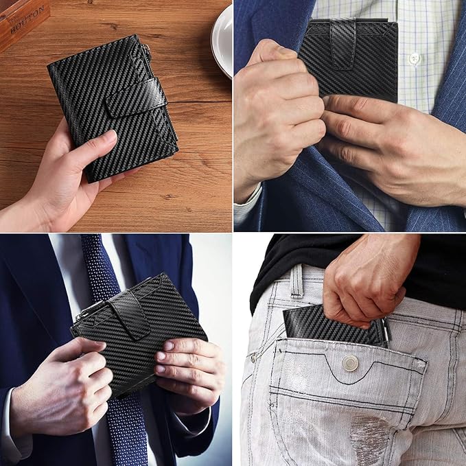 FALAN MULE Wallet for Men Genuine Leather RFID Blocking Mens Wallet with Zipper Coin Pocket ID Window