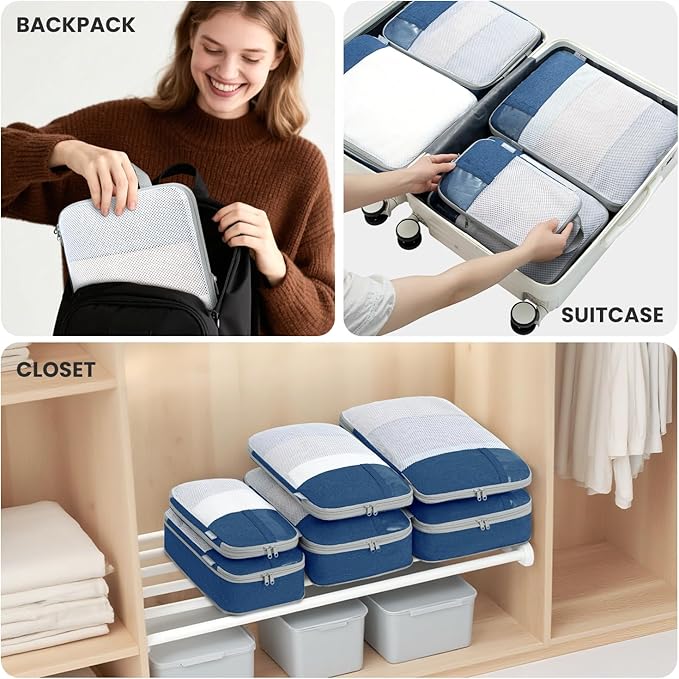 Compression Packing Cubes for Travel, Lightweight Vacation Travel Essentials, Travel Accessories for Suitcase Organizer Bags Set, Durable Luggage Organizer