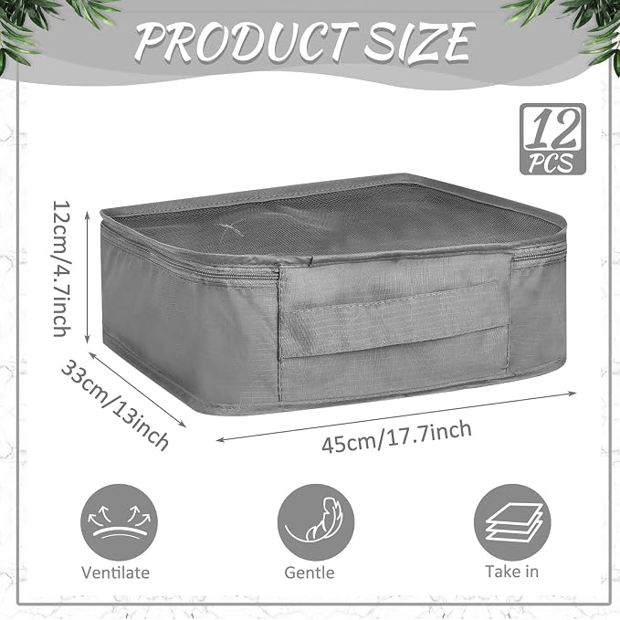 Silkfly 12 Pcs Packing Cubes for Suitcase Travel Luggage Bags Bulk Mesh Organizer Set for Hiking Camping Backpacking Clothes Accessories(Gray)