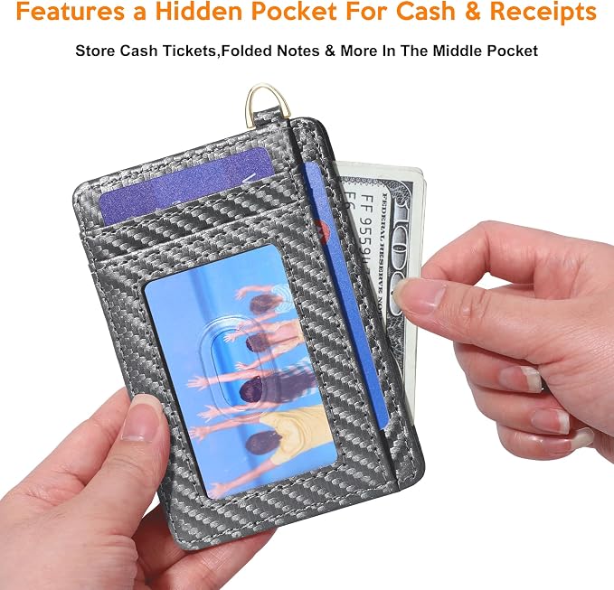 Badiya Credit Card Holder Slim Minimalist Wallet, Front Pocket Purse RFID Blocking Wallet Compact Card Case with ID Window for Women & Men