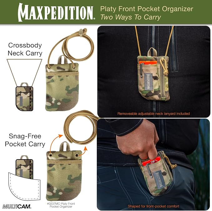 MAXPEDITION Platy Pocket Organizer, Durable EDC Tool Pouch for Men, Neck Wallet with Paracord Lanyard, Holds Flashlight, Multitool, Pen, Notebook