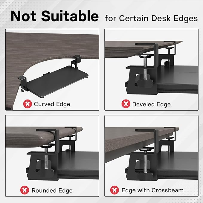 BONTEC KMT01-PJ Under Desk Keyboard Tray, Pull-Out Keyboard & Mouse Platform with C-Clamp, 20 x 11.8 in Space-Saving Ergonomic Slide-Out Drawer, Black