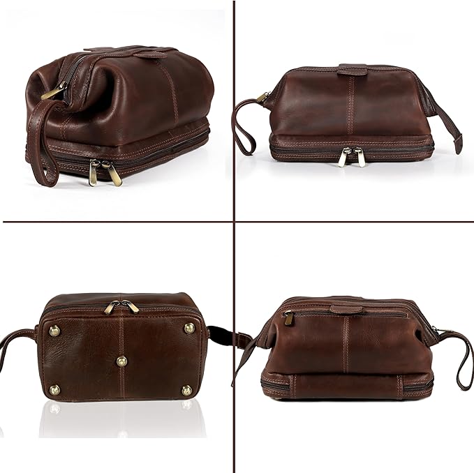 cuero Genuine Buffalo Leather Unisex Toiletry Bag Travel Leather Dopp Kit Made With High Class Buffalo Leather
