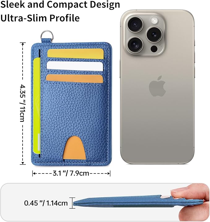 Mayski Slim Wallet, Credit Card Holder for Women, Minimalist Front Pocket RFID Blocking Card Cases, Small Wallet Women Men(Litchi Ocean Blue)