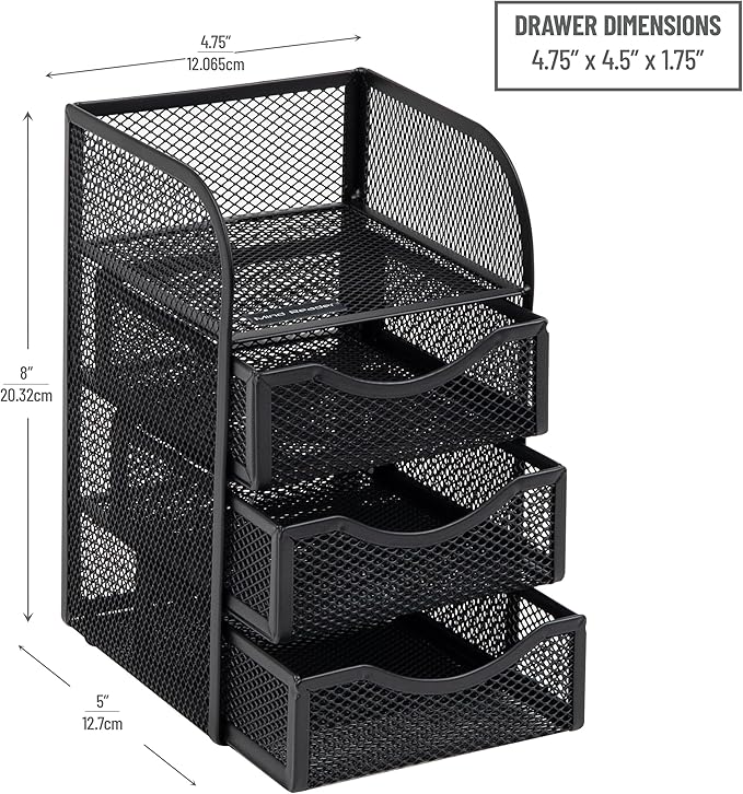 Mind Reader Desktop Accessory Storage, Paper Binder Clip Basket, Workspace, Office, Metal Mesh, 4.75"L x 5"W x 8"H, Black