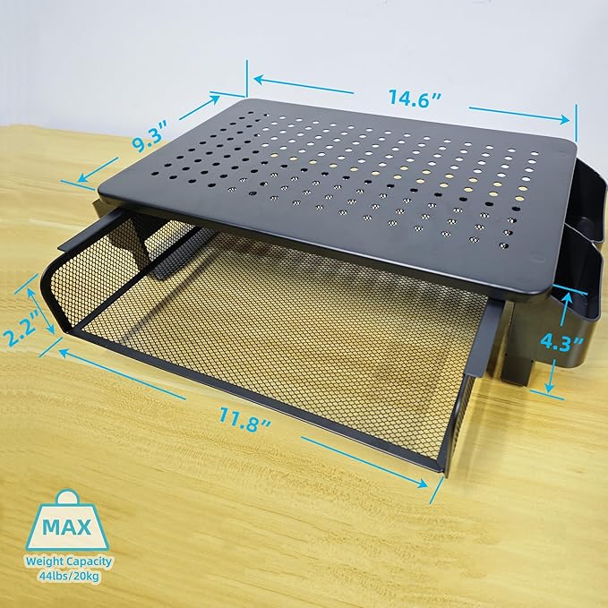 Monitor Stand Riser, Metal Laptop Stand with Storage, Printer Stand with Vented Drawer and Side Storage, Desk Organizer for Monitor, VMMR01-WDB