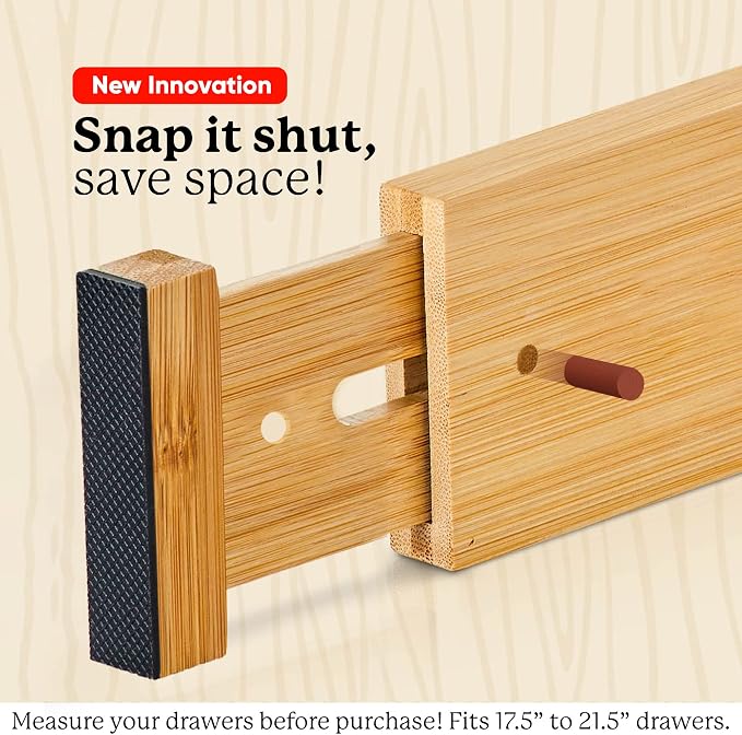 Night Tree Expandable Bamboo Drawer Dividers – Spring-Loaded Wooden Organizers for Clothes, Kitchen Utensils, Bathroom, and Dresser Drawers (18" to 20")