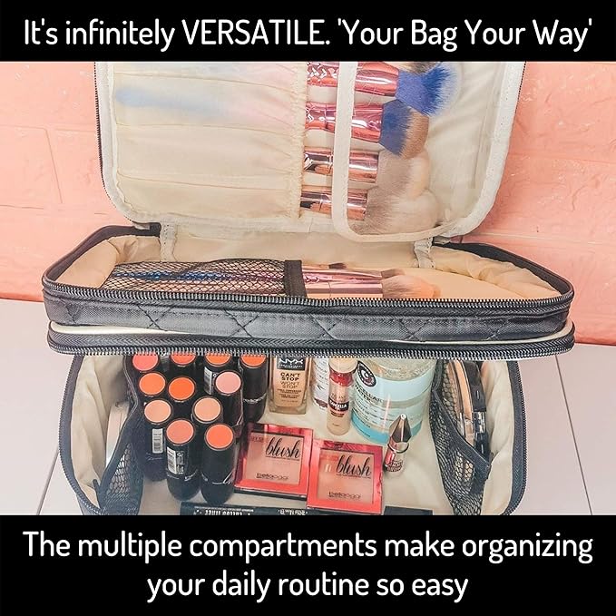 ELLIS JAMES DESIGNS Large Travel Makeup Bag for Women - Black Make Up Bag for Women - Travel Cosmetic Bag - Makeup Case Gifts for Women, Makeup Organizer Bag, Travel Toiletry Bag for Women