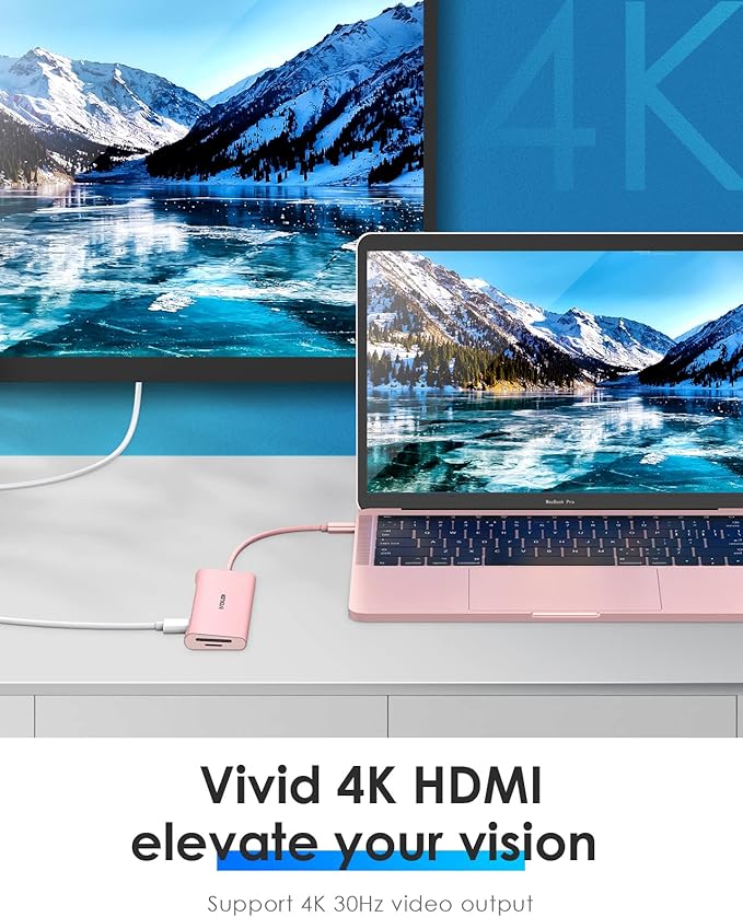 LENTION 7-in-1 USB C Multiport Hub with 4K HDMI, 100W PD, 3 USB 3.0 Ports, SD/MicroSD Card Reader Compatible MacBook Pro/Air 2016-2025 Stable Driver Adapter (CB-C36B, Rose Gold)