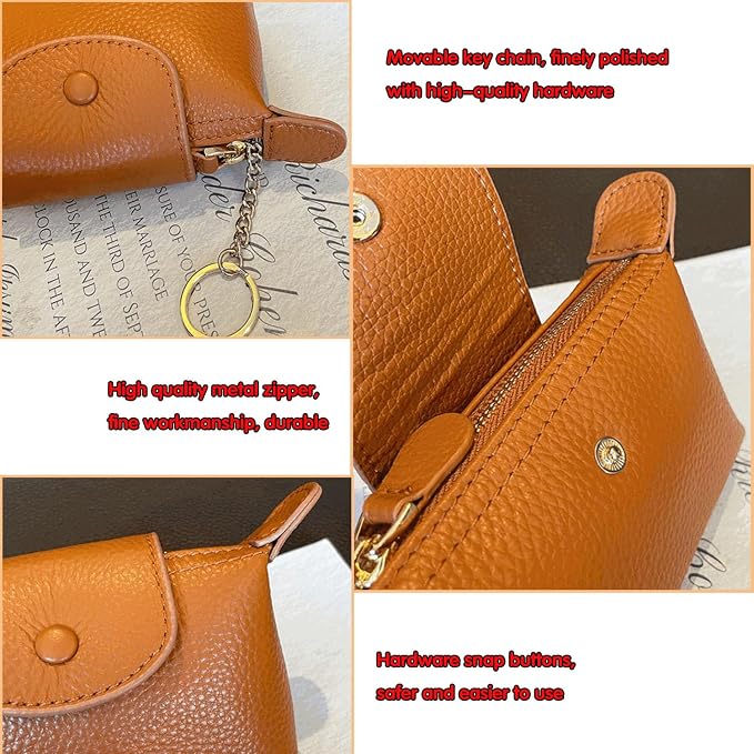 Small Genuine Leather Coin Purse with Keychain, Earth Yellow Zipper Change Pouch for Women, Soft Mini Wallet Organizer for Cash Coins Cards, Compact Keychain Wallet for Purse Backpack