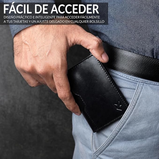 FOXHACKLE Full Grain Leather Credit Card Holder for Men and Women, Slim Bifold RFID Blocking Wallet, Thin Front Pocket Minimalist Wallet, Small Card Case.