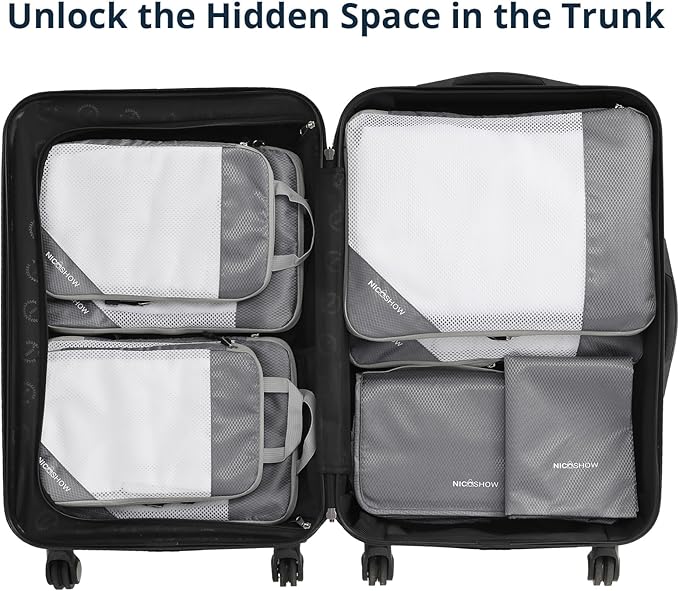 Compression Packing Cubes 8 Set, Compressible Space-Saving Packing Cubes for Travel - Compression Bags, Luggage Organizer, Travel Essentials for Women, Beige