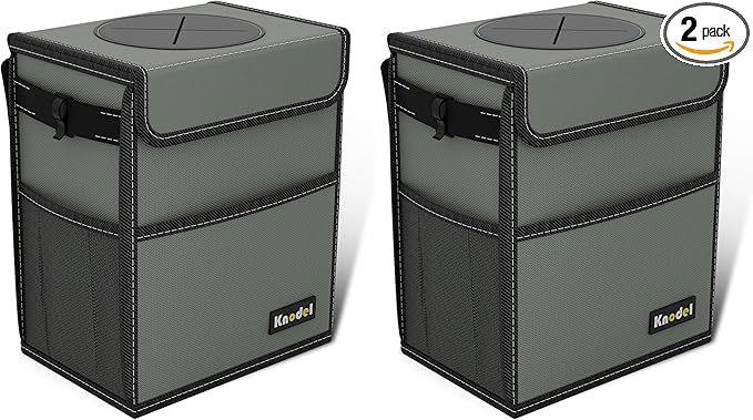K KNODEL Car Trash Can, Waterproof Garbage Can, Trash Bag with Lid, Leak-Proof Car Bin, Trash Hanging Bag for SUV (Medium, Gray) (Pack of 2)