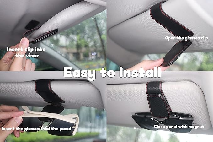 CHOSMOYI Magnetic Leather Sunglass Holder for Car, Sunglasses Clip for Car Visor, Auto Interior Accessories Universal for Different Size Eyeglasses (Carbon Fiber)