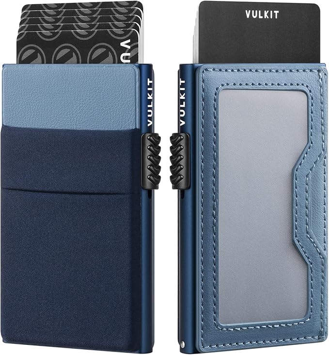VULKIT Minimalist Wallet with ID Window & EDC Pocket Pop Up Card Holder RFID Blocking Slim Wallet Design for Airtag Cash Coins & Credit Cards