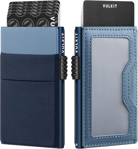 VULKIT Minimalist Wallet with ID Window & EDC Pocket Pop Up Card Holder RFID Blocking Slim Wallet Design for Airtag Cash Coins & Credit Cards