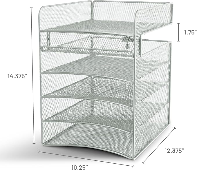 Safco Onyx Hanging Desktop Organizer with 5 Horizontal Trays, Under-Desk Storage. Fits Tables 1.75" Thick and Under, Silver