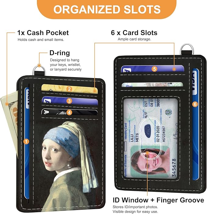 SEAVILIA Credit Card Holder for Women, Pearl Earring Girl RFID Wallet Women, Slim Minimalist Front Pocket Card Holder, Cute Thin Travel RFID Blocking Card Case, Small Wallets Woman Gifts Girls