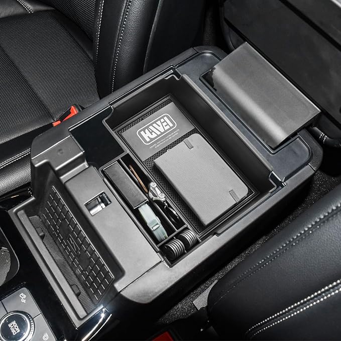 HGWEI Center Console Organizer Compatible with Ford Explorer 2020 2021 2022 2023 2024 2025 2026 Interior Accessories, Coin Holder Armrest Secondary Storage Box Container Insert Divider Tray, Black