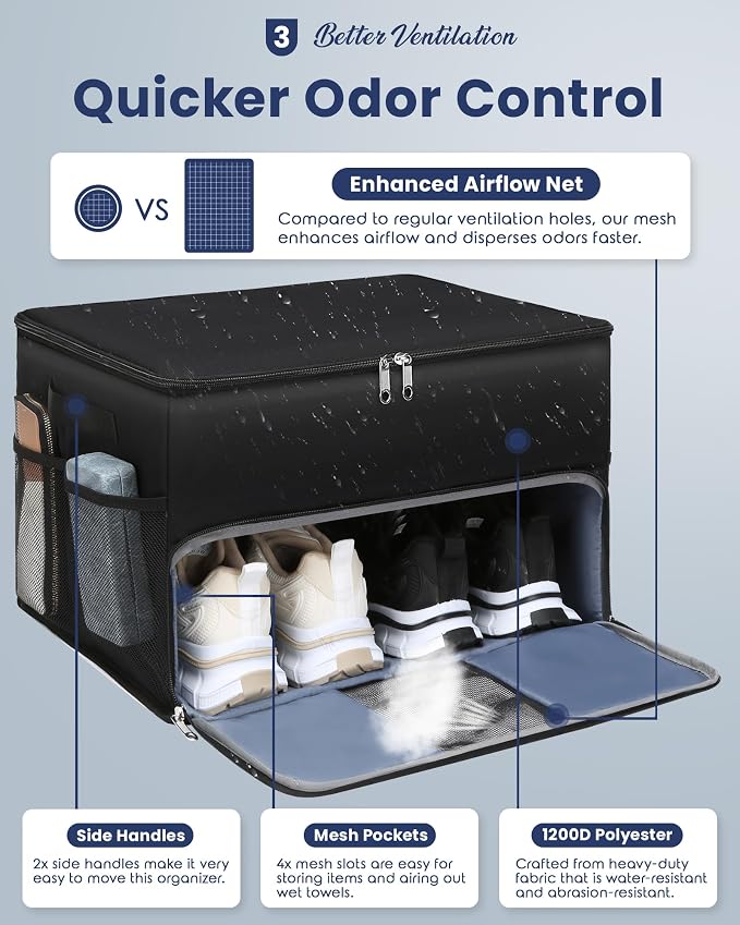 Golf Trunk Organizer for Golf Shoes Clothes Gloves Hats Large Collapsible Golf Storage Box with 4 Dividers Water-Resistant Golf Shoe Bag for 2 Pair of Shoes Golfing Accessories for Men Women Golfers