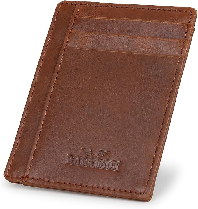 Ultra Slim Leather Wallet Just 0.12 Thick, 6 Card Slots, RFID Blocking, Soft, Durable, Minimalist Genuine Leather, Credit Card Holder for Men & Women Great Gift